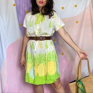 VINTAGE 1960s Green Yellow Floral Mini House Dress